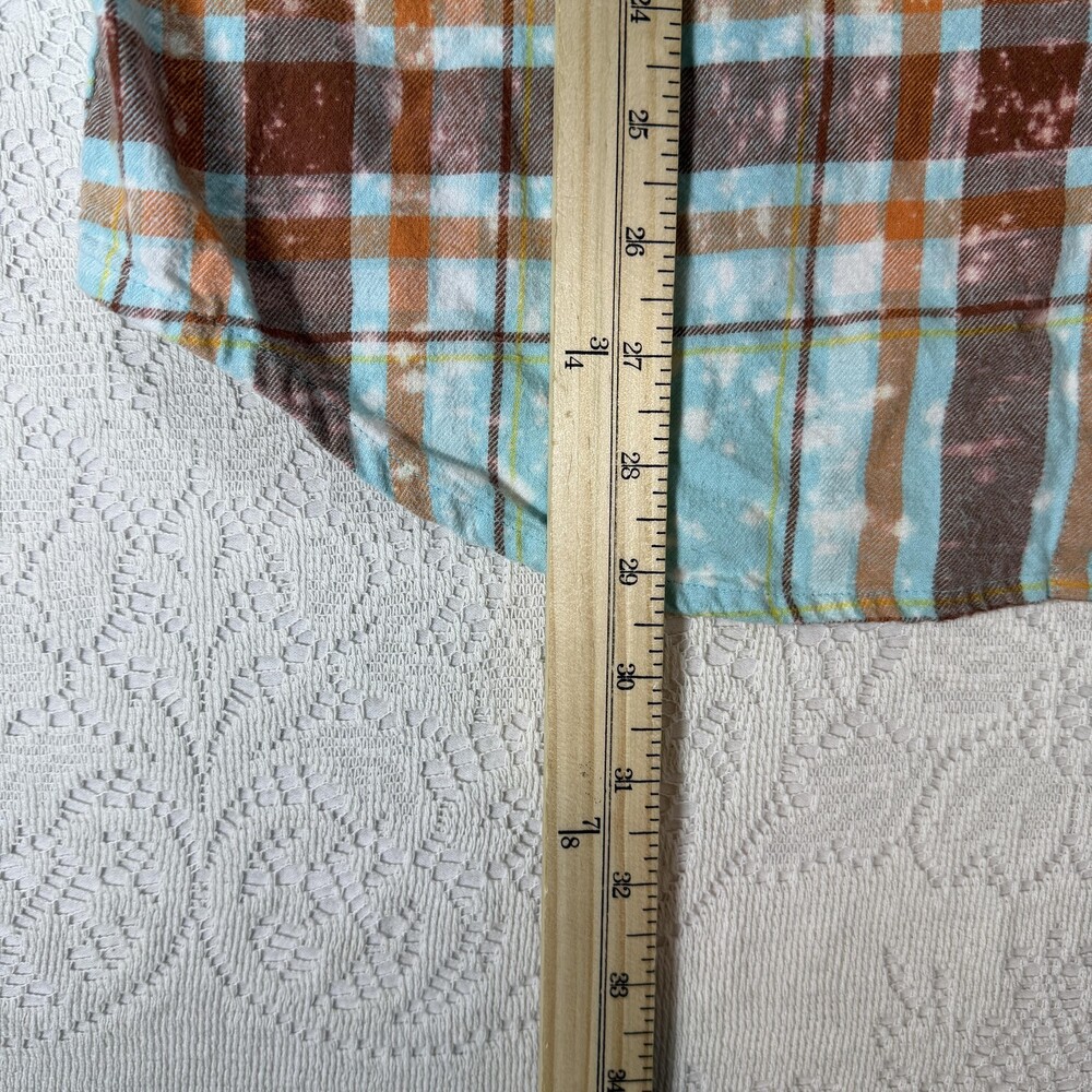 Angry Minnow Vintage Flannel Shirt Womens Medium Blue Plaid Wild Child Gypsy - Picture 7 of 13